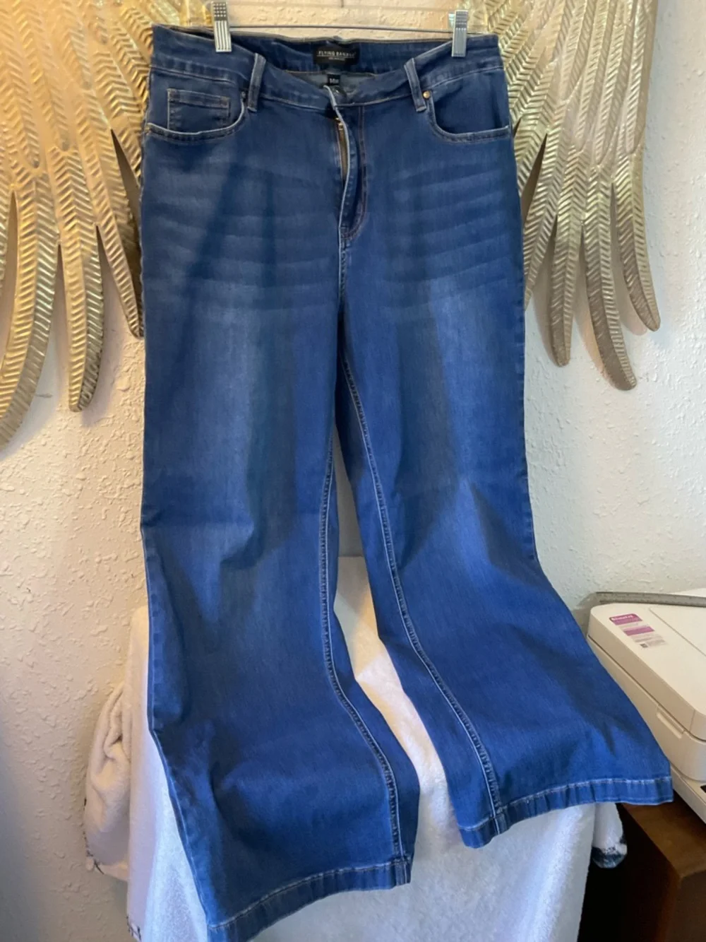 Flying Banana Y2K high rise wide legs blue denim jeans Women 14M - Picture 3 of 6